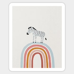 Zebra on Rainbow, Abstract, Mid century modern kids wall art, Nursery room Sticker